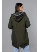 Tenká dámska bunda v khaki farbe s ozdobnou lemovkou (1811-1)