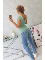 Blúzka so šnurovacím výstrihom tmavo mätová