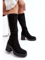 Damskie Kozaki Przed Kolano Na Masywnym Słupku D&A SN622-10A Czarne