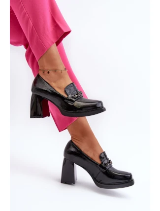 Lakierowane Czółenka Na Masywnym Obcasie Czarne Terimene