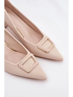 Dámske lodičky na širokom podpätku s ozdobnou prackou Seriva - béžové Dámske lodičky na širokom podpätku s ozdobnou prackou Seriva - béžové