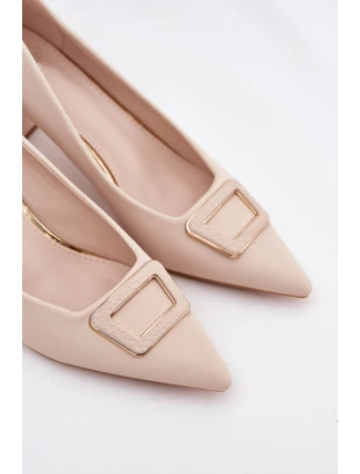 Dámske lodičky na širokom podpätku s ozdobnou prackou Seriva - béžové Dámske lodičky na širokom podpätku s ozdobnou prackou Seriva - béžové