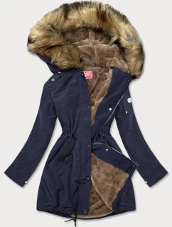 Dámska parka s kožušinovou podšívkou tmavomodrá (m-21506)