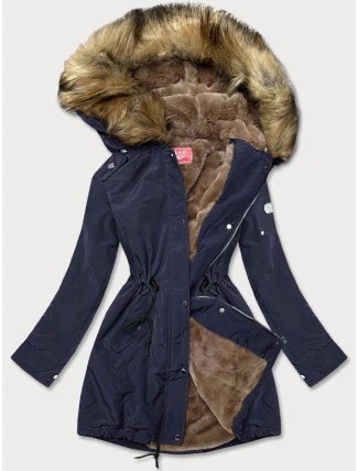 Dámska parka s kožušinovou podšívkou tmavomodrá (m-21506)