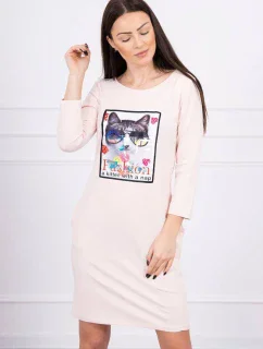 3D mačacie grafické šaty púdrovo ružové