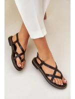 Skórzane Płaskie Sandały Z Przeplatającymi Się Paseczkami Zazoo 40429 Czarne Skórzane Płaskie Sandały Z Przeplatającymi Się Paseczkami Zazoo 40429 Czarne
