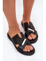 Damskie Klapki Na Płaskim Obcasie Z Ozdobnym Detalem Vinceza 17385 Czarne