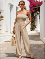 Dámsky letný overal so širokými nohavicami béžový FashionStreet EY2653 Dámsky letný overal so širokými nohavicami béžový FashionStreet EY2653