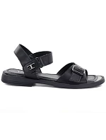 Dámske čierne kožené sandále Vinceza 26-62303