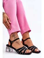 Zamszowe Sandały Z Kryształami Czarne Callan