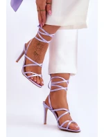 Damskie Wiązane Sandałki Na Szpilce Fioletowe Meya