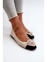 Baleriny Damskie Eko Skórzane Z Ozdobnym Detalem Beżowe Divinella