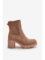 Botki Damskie Na Słupku Zapinane Na Zamek Eko Zamszowe Beżowe Rashmi
