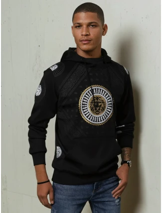 Pánska mikina s kapucňou a potlačou čierna FashionStreet BX5569 Pánska mikina s kapucňou a potlačou čierna FashionStreet BX5569