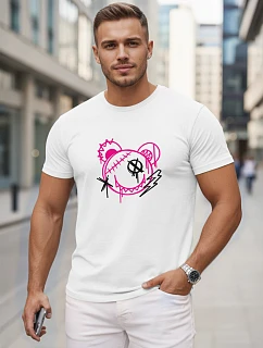 Pánske bavlnené tričko s potlačou v štýle graffiti, biele, FashionStreet NX0136R