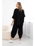 Súprava bavlnená blúzka + nohavice čierna