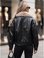 Dámska zimná bunda z ekokože s kožušinovým lemom, čierna, FashionStreet TY5709 Dámska zimná bunda z ekokože s kožušinovým lemom, čierna, FashionStreet TY5709