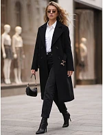 Elegantný čierny dámsky dvojradový kabát s opaskom FashionStreet NY0791 Elegantný čierny dámsky dvojradový kabát s opaskom FashionStreet NY0791