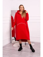 Zateplené šaty s kapucňou červené