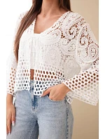 Dámsky letný čipkovaný sveter s gombíkmi a dlhými rukávmi čierny Dámsky letný čipkovaný sveter s gombíkmi a dlhými rukávmi čierny