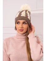 Dámska čiapka s brmbolcom Rozalia K323 ecru+mocca