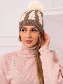 Dámska čiapka s brmbolcom Rozalia K323 ecru+mocca