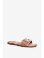 Błyszczące Klapki Damskie Z Ozdobą Beżowe Taleci