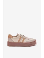 Skórzane Sneakersy Damskie Na Platformie Zazoo N1234 Beżowe