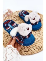 Dziecięce Kapcie Na Grubej Podeszwie z Misiem Niebieskie Dasca