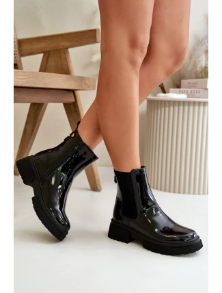 Lakierowane Botki Sztyblety Na Zamek Ocieplane Czarne Groesta
