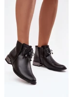 Botki Damskie Z Naturalnej Skóry Na Niskim Obcasie Zazoo 1396 Czarne