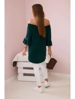 Španielska blúzka s volánikmi na rukáve tmavozelená