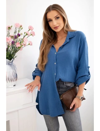 Bavlnená mušelínová košeľa Plus Size Dark Denim