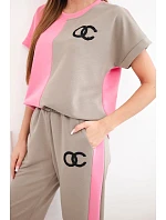 Dámska maslová súprava s oversize mikinou a širokými nohavicami ružová + fango Dámska maslová súprava s oversize mikinou a širokými nohavicami ružová + fango