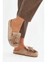 Dámské pantofle Mule s třásněmi a korálky Béžové Belissa