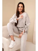 Dámsky viskózový set s viazankami butter dark beige