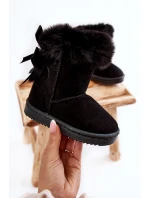 Dziecięce Ocieplane Botki Z Kokardkami Śniegowce Czarne Funky