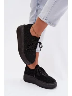 Dámské háčkované tenisky na platformě Černé Evalora