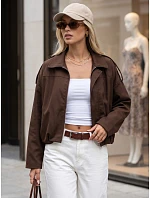 Krátka dámska prechodová látková bunda, hnedá, FashionStreet TY5956