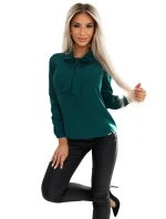 140-24 Blúzka s dlhými rukávmi a viazaním vpredu - ZELENÁ