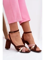 Dámské sandály na podpatku s pásky Eko semišové čokoládové Karilora