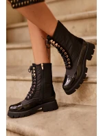 Ocieplane Botki Workery Na Płaskim Obcasie Czarne Saranema