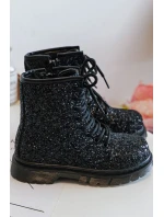 Dziecięce Brokatowe Botki Ocieplane z Suwakiem Czarne Saussa