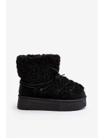 Wiązane Śniegowce Damskie Na Grubej Podeszwie Czarne Loso