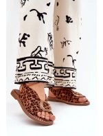 Płaskie Sandały Z Ozdobą Panterka Brązowe Haliones