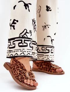 Płaskie Sandały Z Ozdobą Panterka Brązowe Haliones