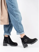 Jedinečné dámske čierne členkové topánky na širokom podpätku