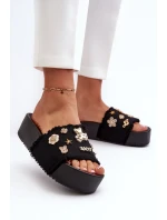 Klapki Damskie Na Platformie Z Przypinkami Czarne Zranesia