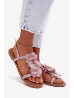 Dámské ploché sandály s ozdobnými květinami Fialové Noemia
