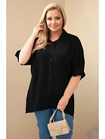 Dámske bavlnené tričko plus size s gombíkmi a golierom čierne Dámske bavlnené tričko plus size s gombíkmi a golierom čierne